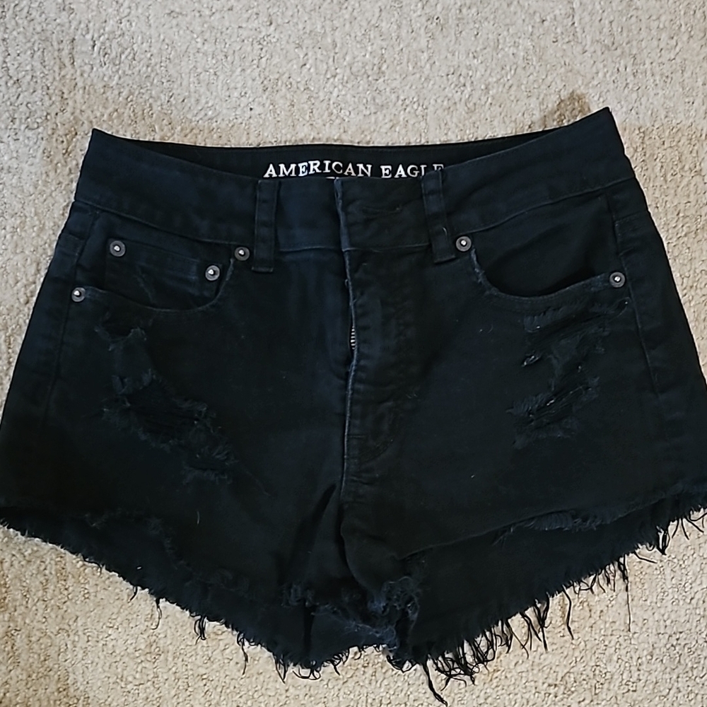 American Eagle Outfitters Black Distressed Women Shorts